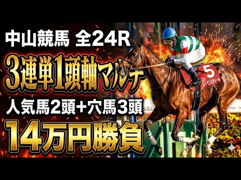 【中山競馬 全レース勝負】3連単1頭軸マルチ（人気2×穴3）で14万円ぶち込んだ結果…【競馬馬券勝負】