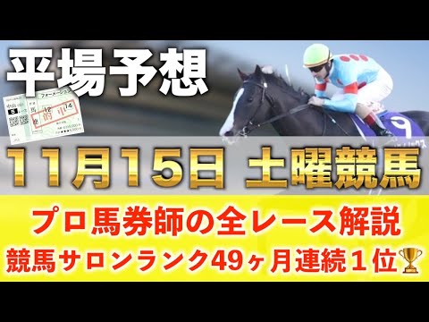 【11月15日土曜競馬予想】47週連続の新馬戦的中へ🥇プロが平場全レース予想を無料公開!【平場予想】