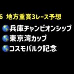 【地方競馬予想】　地方交流重賞　兵庫チャンピオンシップ　船橋重賞　東京湾カップ　門別重賞　コスモバルク記念　予想　2026