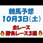 【競馬予想】１０月３日（土）全レース予想／厳選３レース(平場予想・重賞予想)